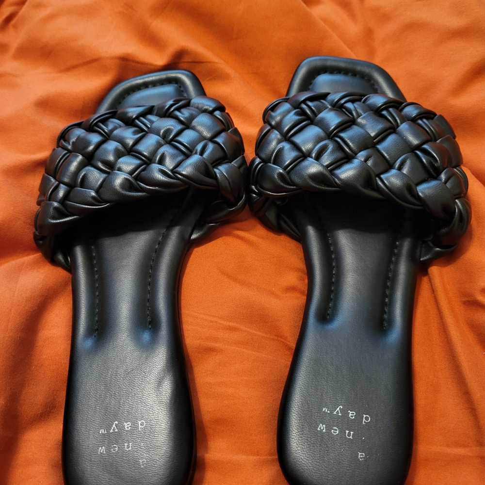 NWOT  a new day Black Braided Slide Sandals